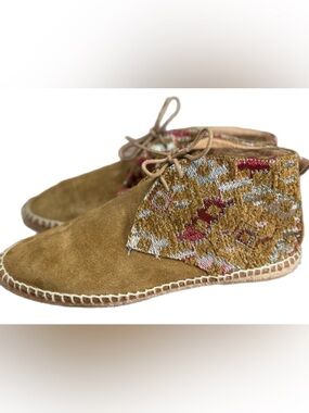Vintage Woven Moccasin Boots Suede Chukka Tapestry Boho Ethnic US 8